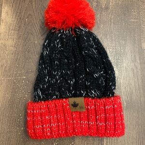 Kids Pom Beanie Hat in Black and Red